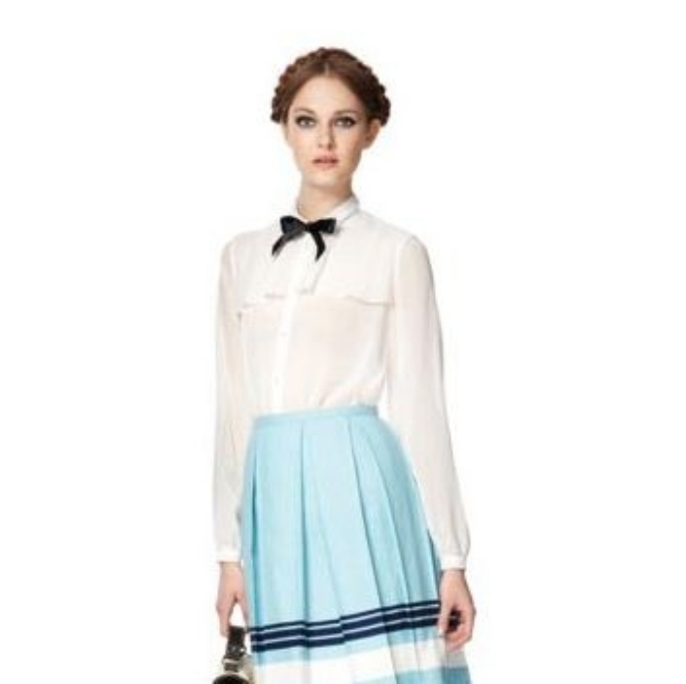 NWT Jason Wu for Target Long-sleeved Sheer Blouse  White w Black Ribbon Size S